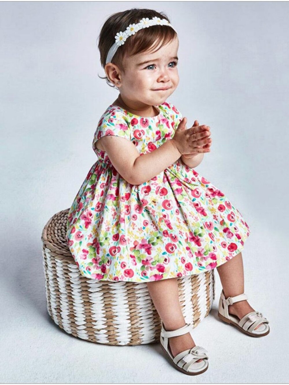 Mayoral Floral Short-Sleeve Dress in Pink, Green & White